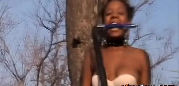  Sexy African slave tortured and banged outdoors